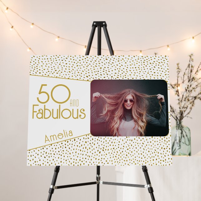 50 and Fabulous Gold Glitter Photo 50th Birthday Foam Board (In Situ (Stand))
