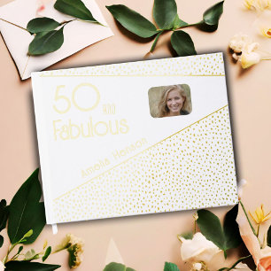 50 and Fabulous Gold Glitter Photo 50th Birthday Foil Guest Book