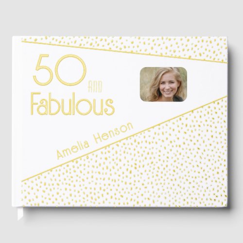 50 and Fabulous Gold Glitter Photo 50th Birthday Guest Book