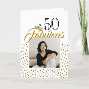 50 and Fabulous Gold Glitter Photo 50th Birthday Holiday Card