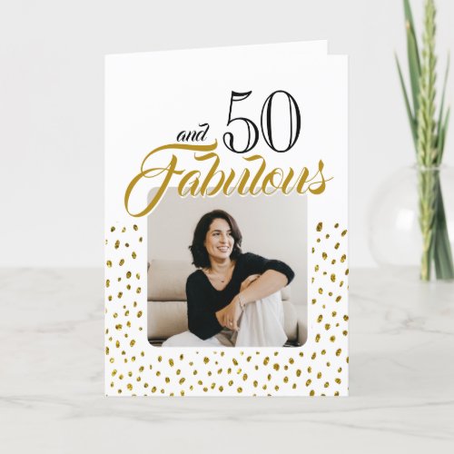 50 and Fabulous Gold Glitter Photo 50th Birthday  Holiday Card