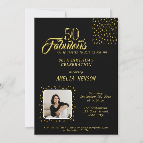 50 and Fabulous Gold Glitter Photo 50th Birthday Invitation