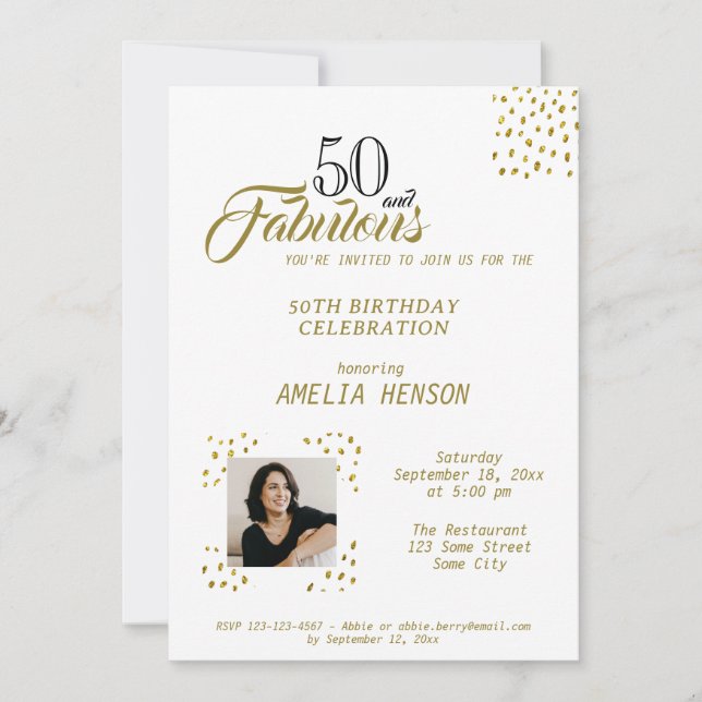 50 and Fabulous Gold Glitter Photo 50th Birthday Invitation (Front)