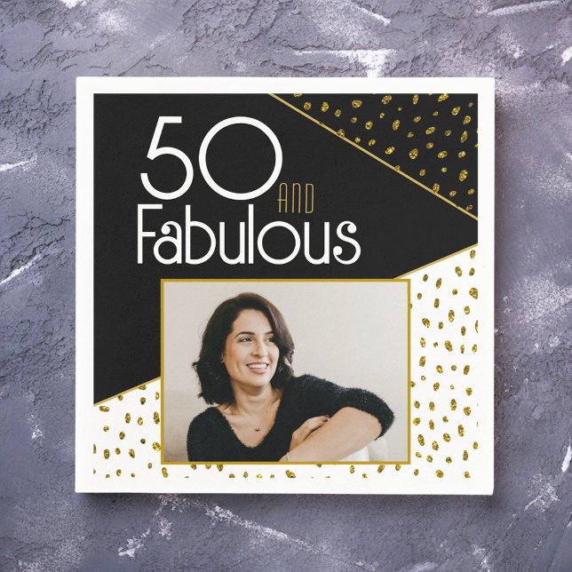 50 and Fabulous Gold Glitter Photo 50th Birthday  Napkins (Creator Uploaded)