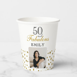 50 and Fabulous Gold Glitter Photo 50th Birthday Paper Cups