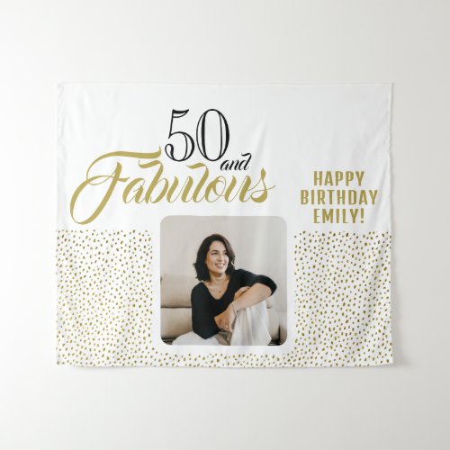 50 and Fabulous Gold Glitter Photo 50th Birthday Tapestry