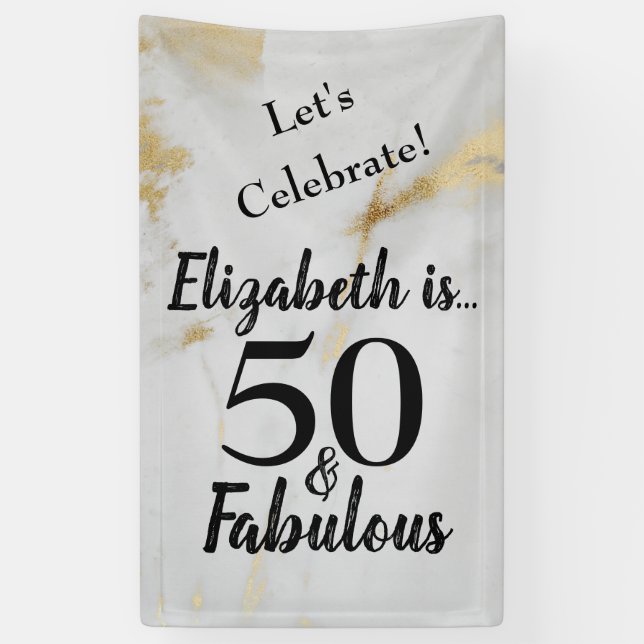 50 and Fabulous Gold Gray Marble with Black Text  Banner (Vertical)