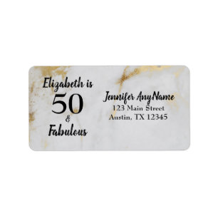 50 and Fabulous Gold Gray Marble with Black Text Label