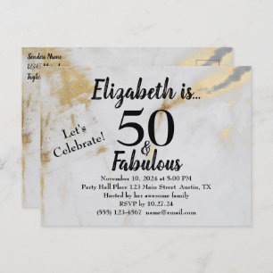 50 and Fabulous Gold Gray Marble with Black Text  Postcard