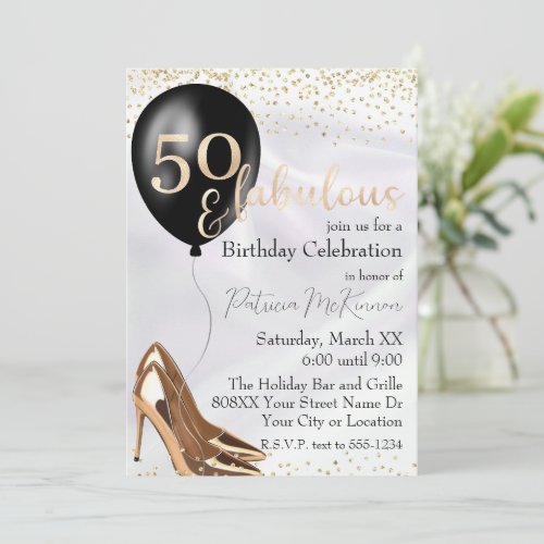 50 and Fabulous Gold High Heels Invitation