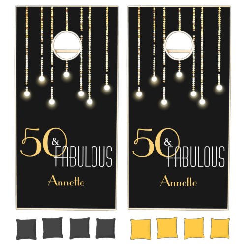 50 and Fabulous Gold Lights Elegant Retro Cornhole Set