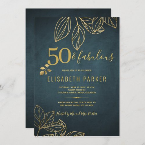 50 and fabulous gold navy 50th birthday party invitation