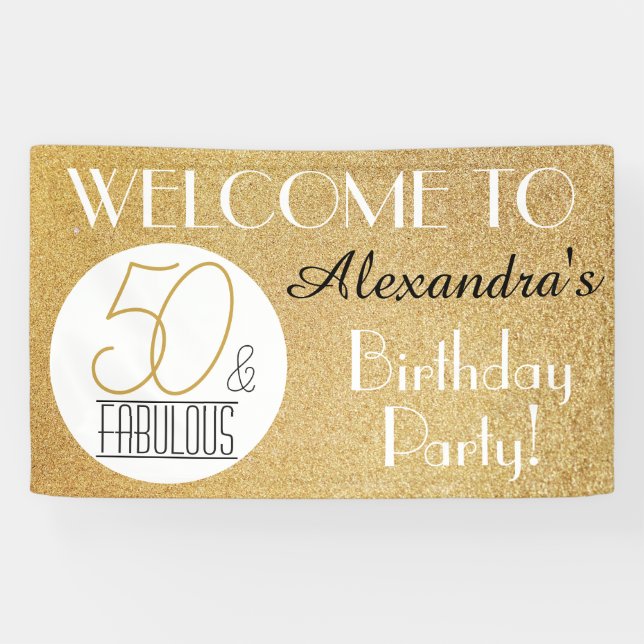 50 and Fabulous Gold Personalized Birthday Party Banner (Horizontal)