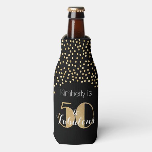 50 and Fabulous Gold Personalized Birthday Party Bottle Cooler