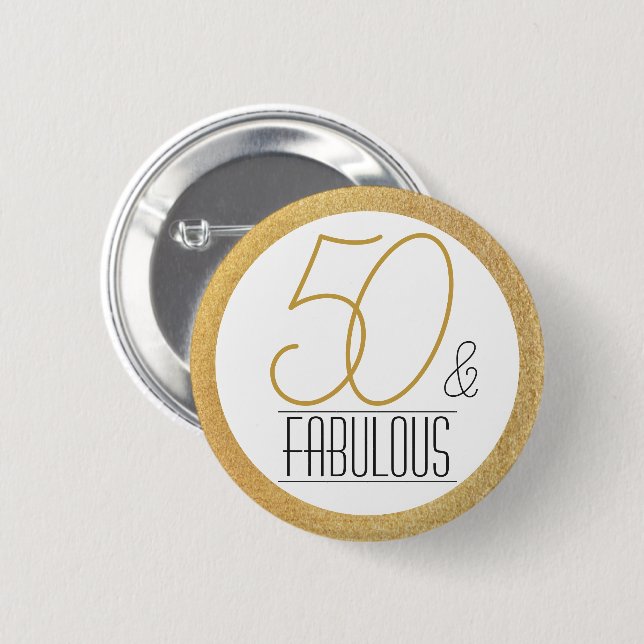 50 and Fabulous Gold Personalized Birthday Party Button (Front & Back)