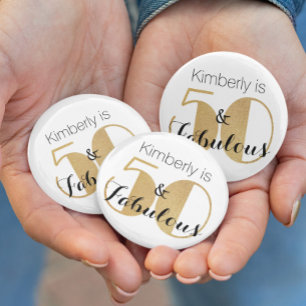 50 and Fabulous Gold Personalized Birthday Party Button