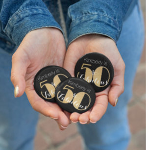 50 and Fabulous Gold Personalized Birthday Party Button