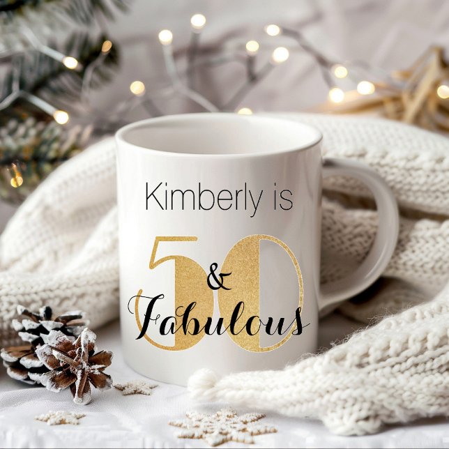 50 and Fabulous Gold Personalized Birthday Party Coffee Mug (Creator Uploaded)