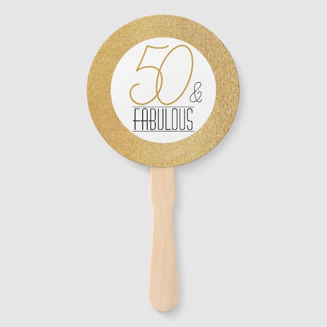 50 and Fabulous Gold Personalized Birthday Party Hand Fan (Front)