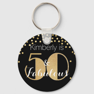 50 and Fabulous Gold Personalized Birthday Party Keychain