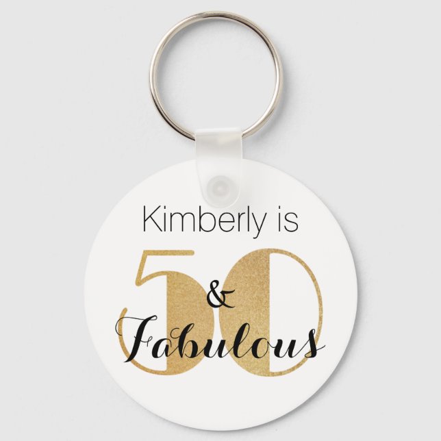 50 and Fabulous Gold Personalized Birthday Party Keychain (Front)