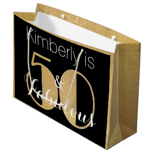 50 and Fabulous Gold Personalized Birthday Party Large Gift Bag