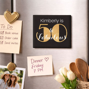 50 and Fabulous Gold Personalized Birthday Party Magnet