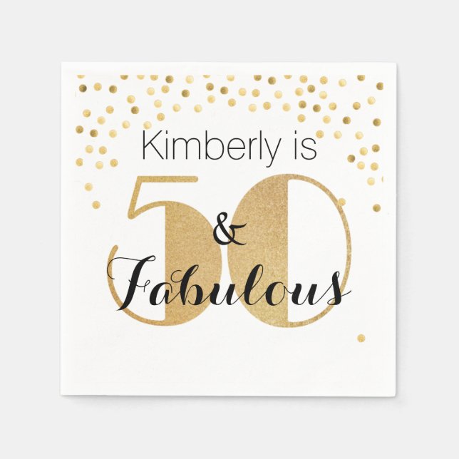 50 and Fabulous Gold Personalized Birthday Party Napkins (Front)