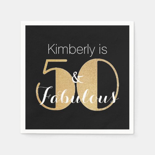 50 and Fabulous Gold Personalized Birthday Party Napkins