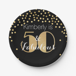 50 and Fabulous Gold Personalized Birthday Party Paper Plates