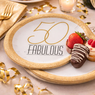 50 and Fabulous Gold Personalized Birthday Party Paper Plates