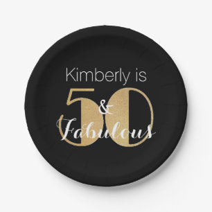 50 and Fabulous Gold Personalized Birthday Party Paper Plates