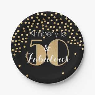 50 and Fabulous Gold Personalized Birthday Party Paper Plates