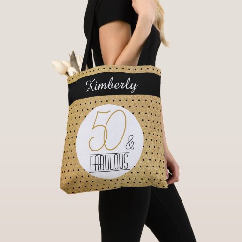 50 and Fabulous Gold Personalized Birthday Party Tote Bag