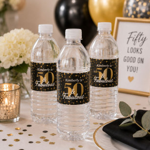50 and Fabulous Gold Personalized Birthday Party Water Bottle Label