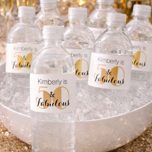 50 and Fabulous Gold Personalized Birthday Party Water Bottle Label