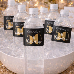 50 and Fabulous Gold Personalized Birthday Party Water Bottle Label