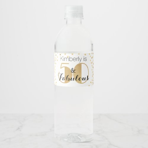 50 and Fabulous Gold Personalized Birthday Party Water Bottle Label