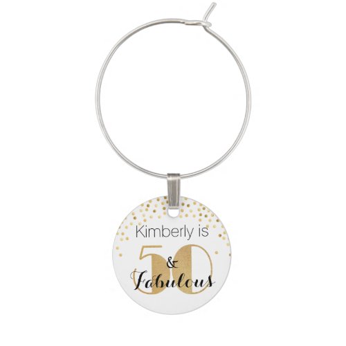 50 and Fabulous Gold Personalized Birthday Party Wine Charm