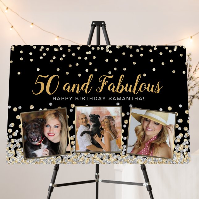 50 and Fabulous Gold Photo Collage 50th Birthday Foam Board (In Situ (Stand))