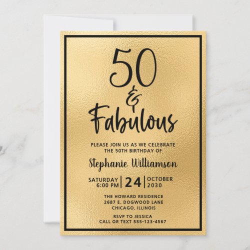 50 And Fabulous Gold Photo Invitation