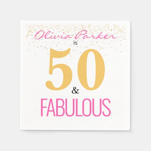 50 and Fabulous Gold Pink Birthday Party Napkins