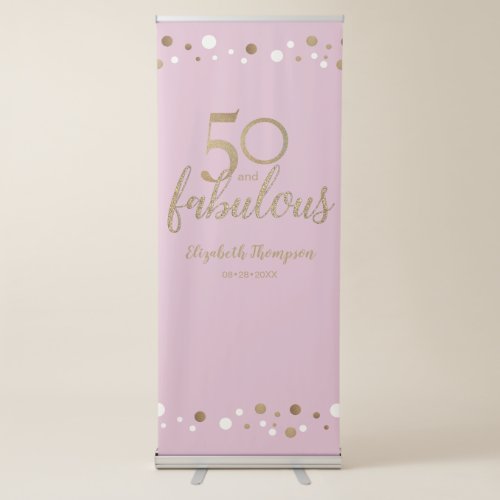 50 and fabulous Gold Pink confetti 50th Birthday  Retractable Banner