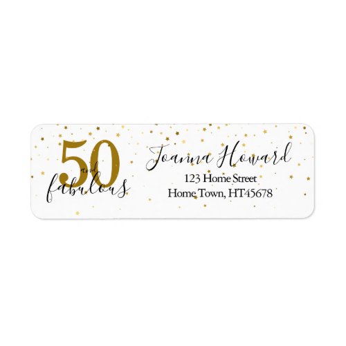 50 and Fabulous Gold Stars Birthday Return Address Label