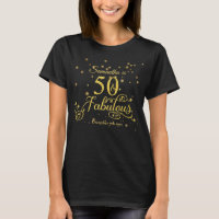 50 and Fabulous Gold Stars Glitter Black