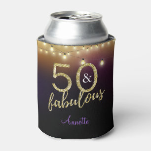50 and Fabulous Gold Stars Purple Birthday Party Can Cooler