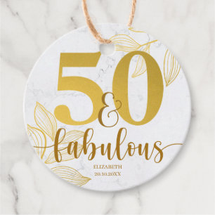 50 and Fabulous Gold Typography Foliage Favor Tags