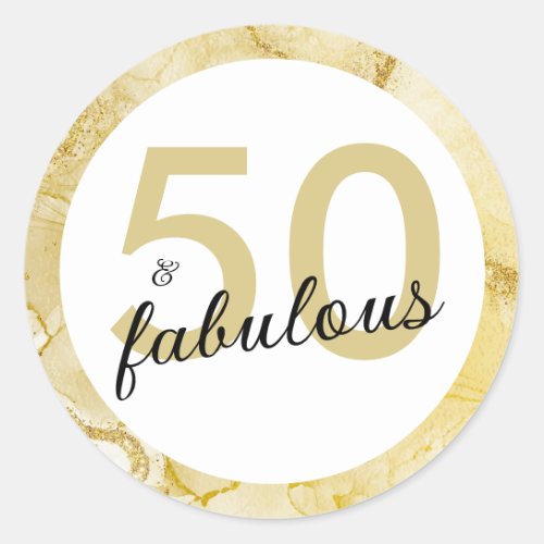 50 And Fabulous Gold White Birthday Classic Round Sticker