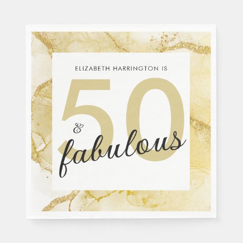 50 And Fabulous Gold White Birthday Napkins