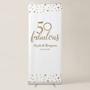 50 and fabulous Gold White confetti 50th Birthday Retractable Banner